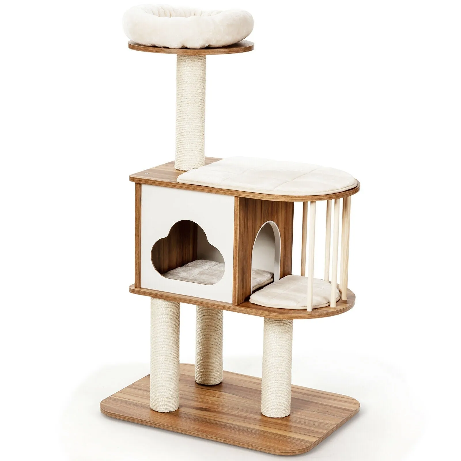 46" Wooden Cat Tree with Platform and Cushions - Brown