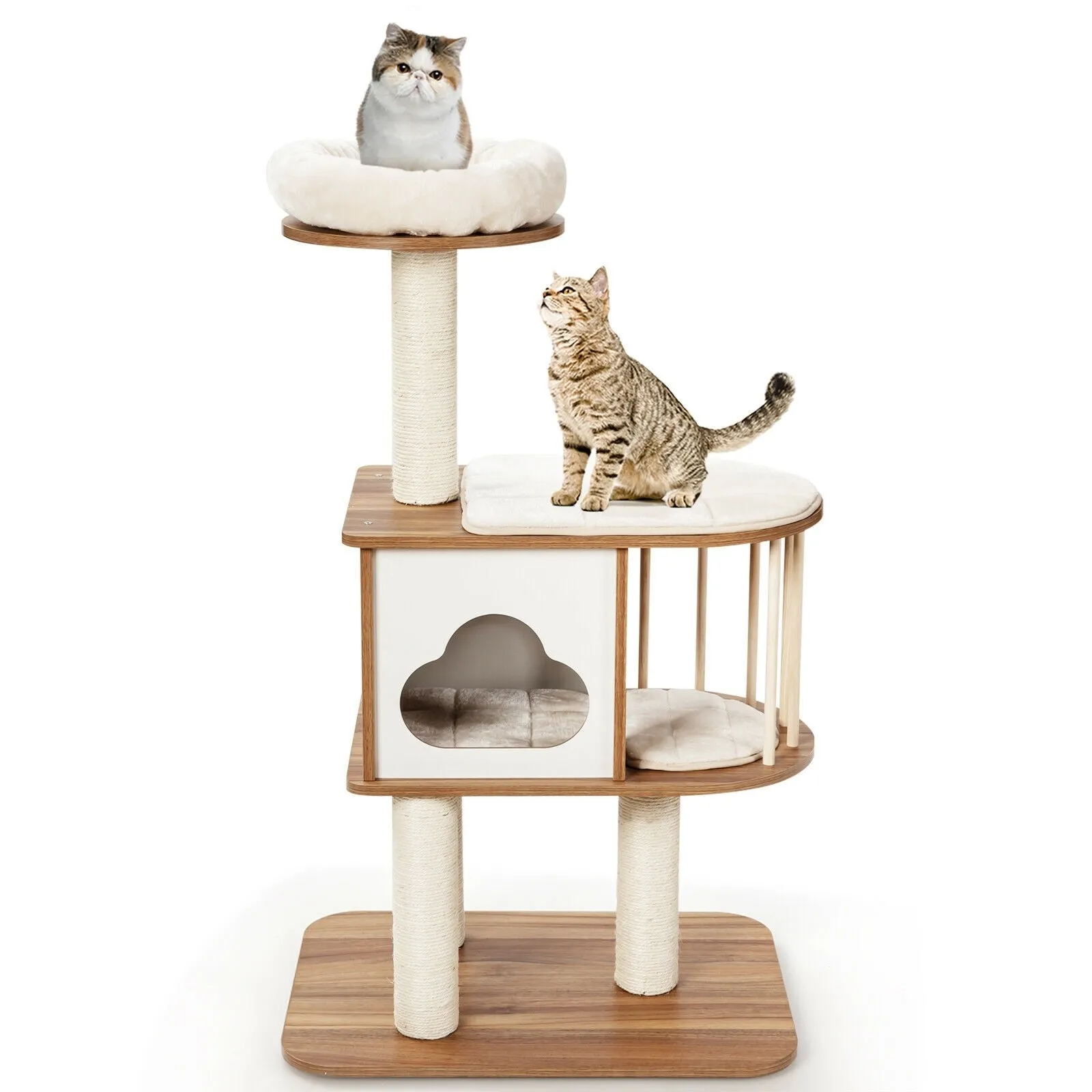 46" Wooden Cat Tree with Platform and Cushions - Brown