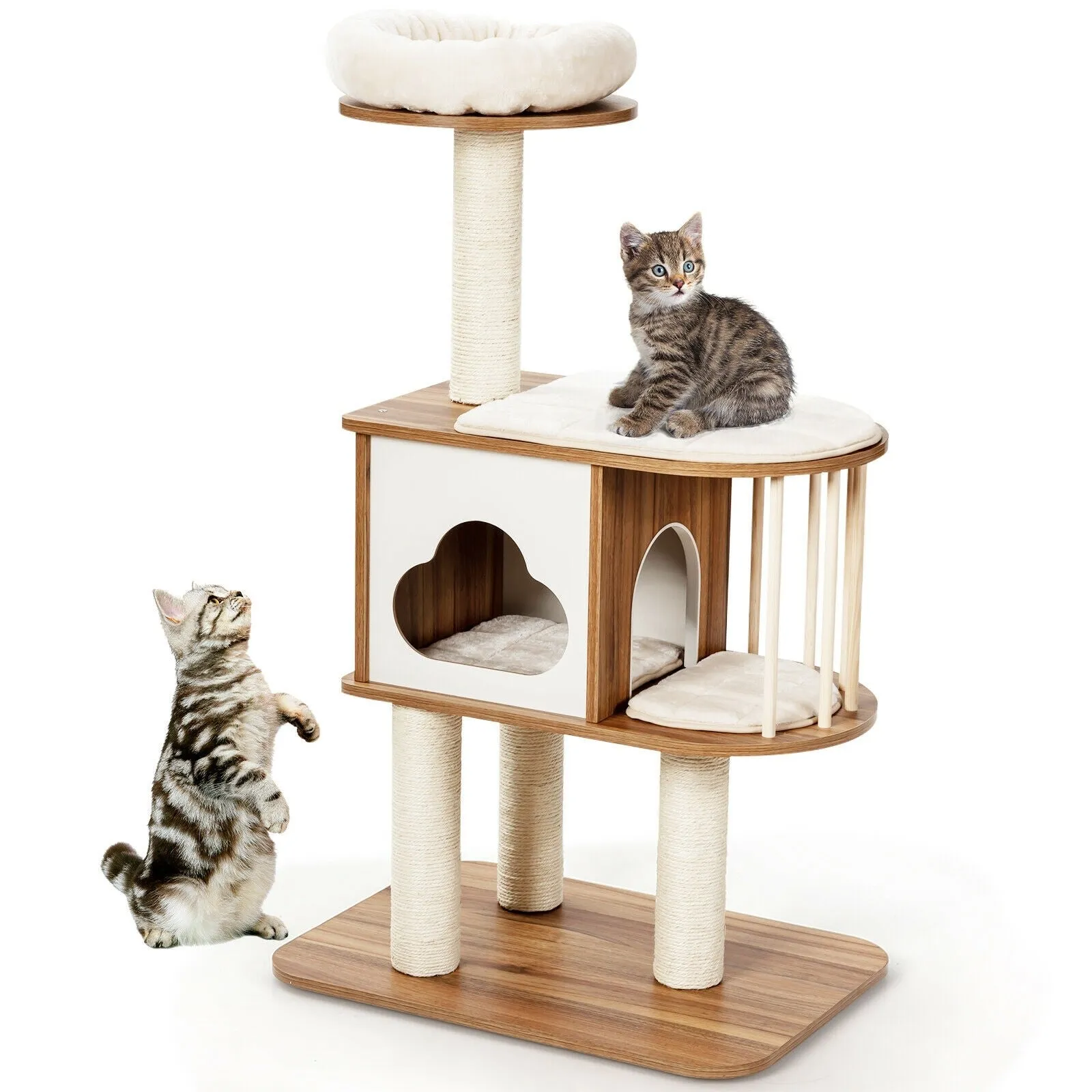 46" Wooden Cat Tree with Platform and Cushions - Brown