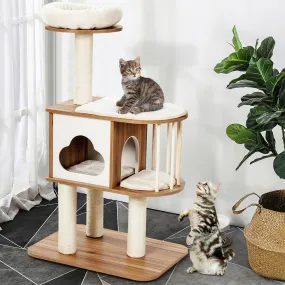 46" Wooden Cat Tree with Platform and Cushions - Brown