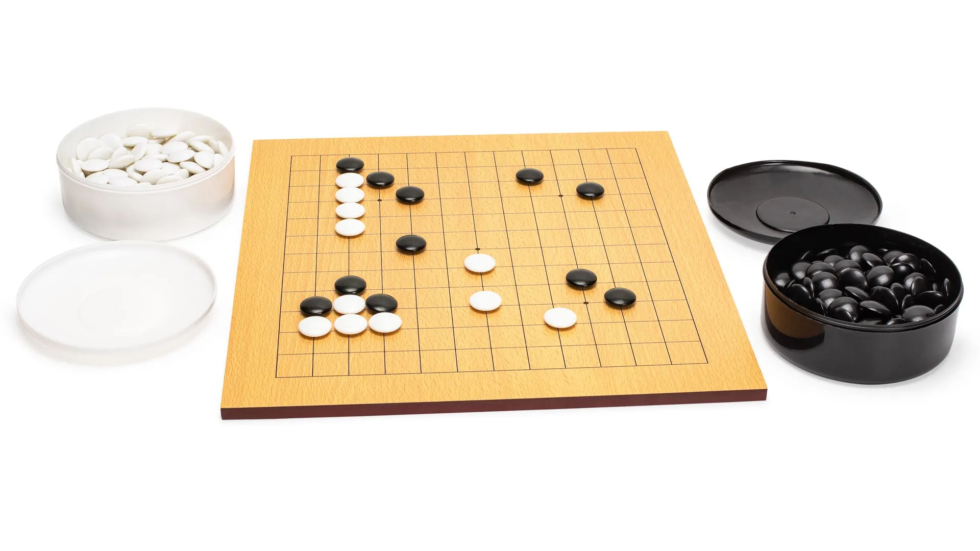 Beechwood Veneer 0.4-Inch Etched Beginner's Reversible 9x9/13x13 Go Game Set Board with Double Convex Melamine Stones