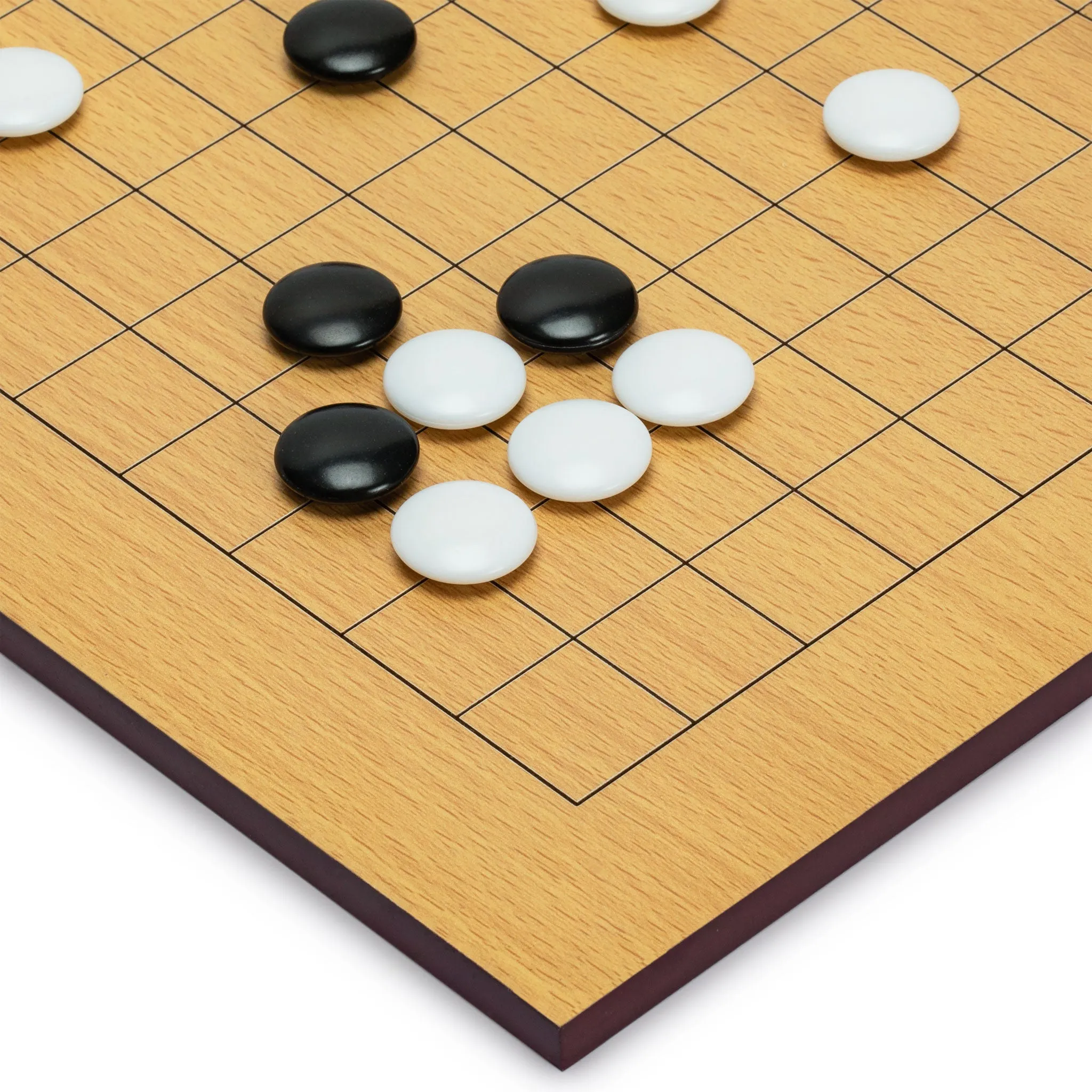 Beechwood Veneer 0.4-Inch Etched Beginner's Reversible 9x9/13x13 Go Game Set Board with Double Convex Melamine Stones