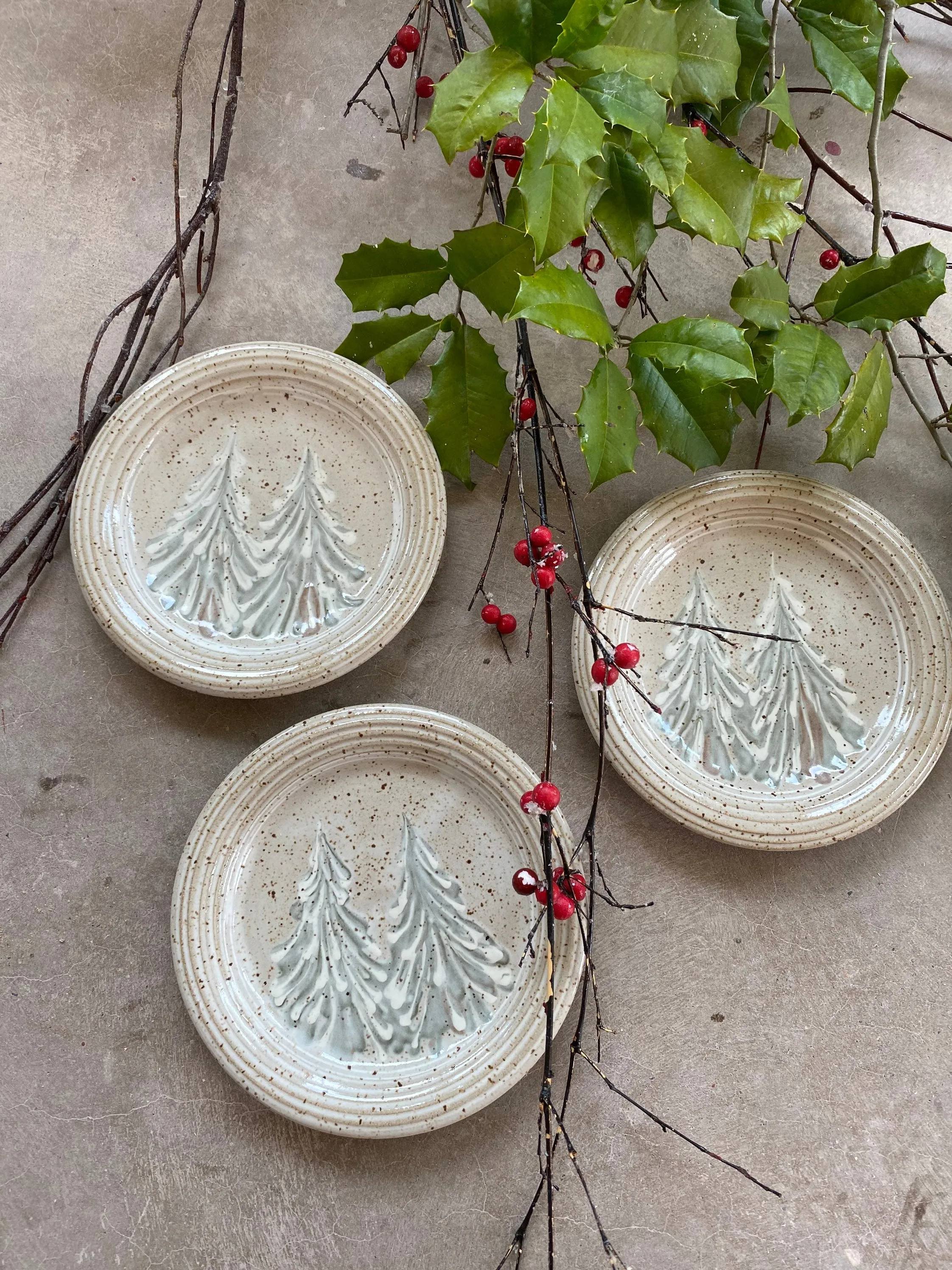 Bread plate winter trees stoneware Clay Serving Plate Dessert Plate