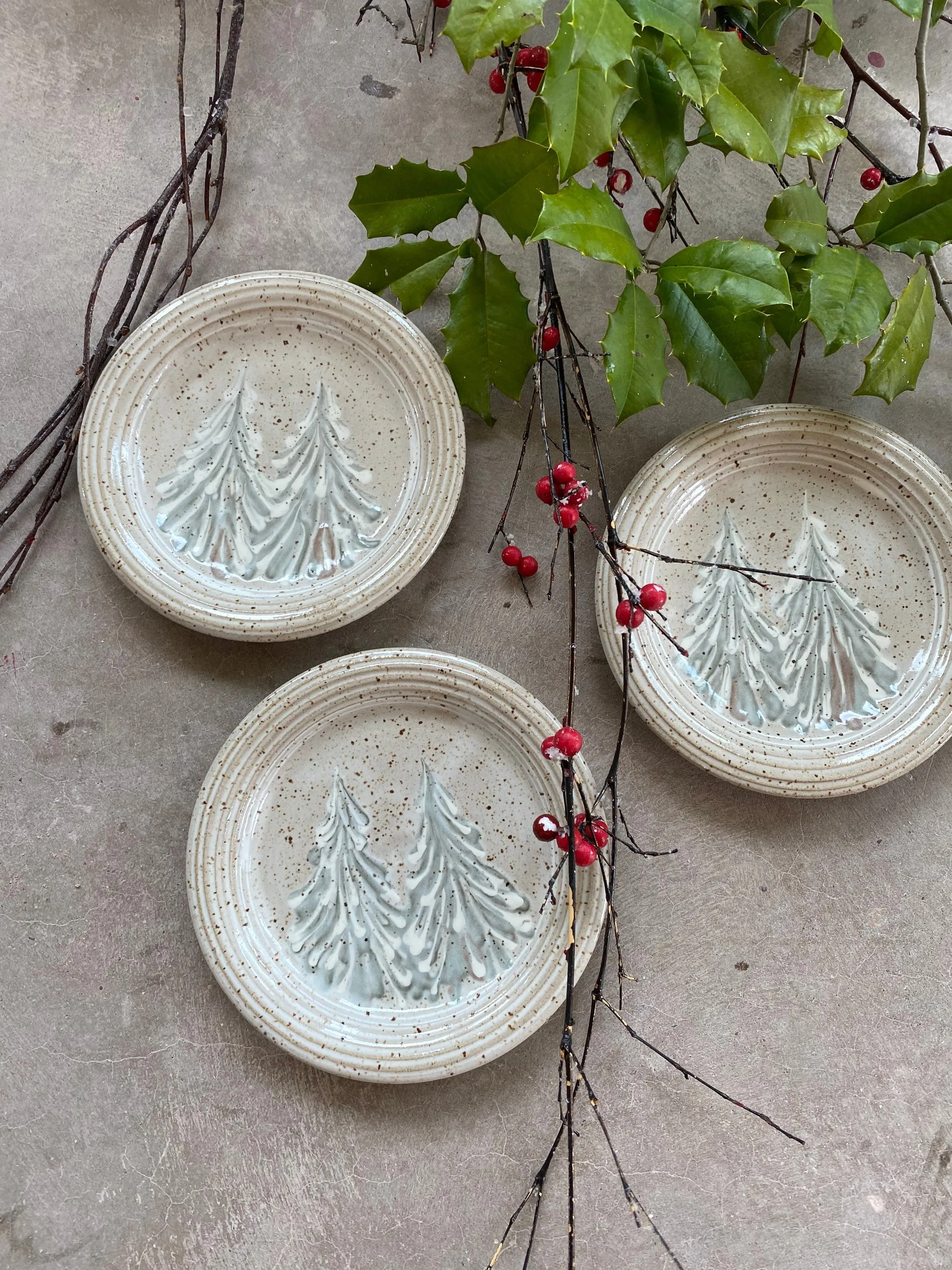 Bread plate winter trees stoneware Clay Serving Plate Dessert Plate