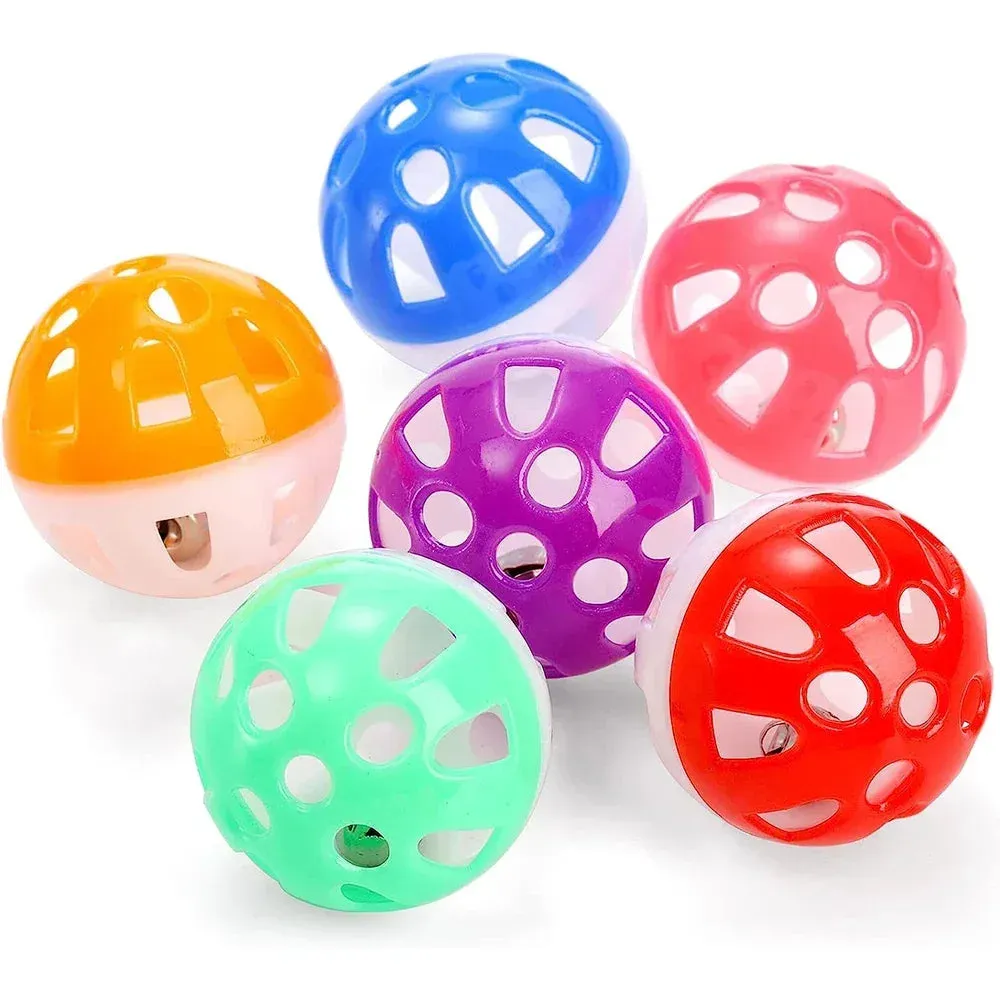 Colorful Plastic Cat Toy Balls with Jingle Bells - Pack of 6/100