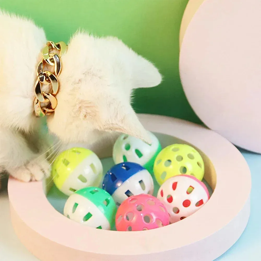 Colorful Plastic Cat Toy Balls with Jingle Bells - Pack of 6/100