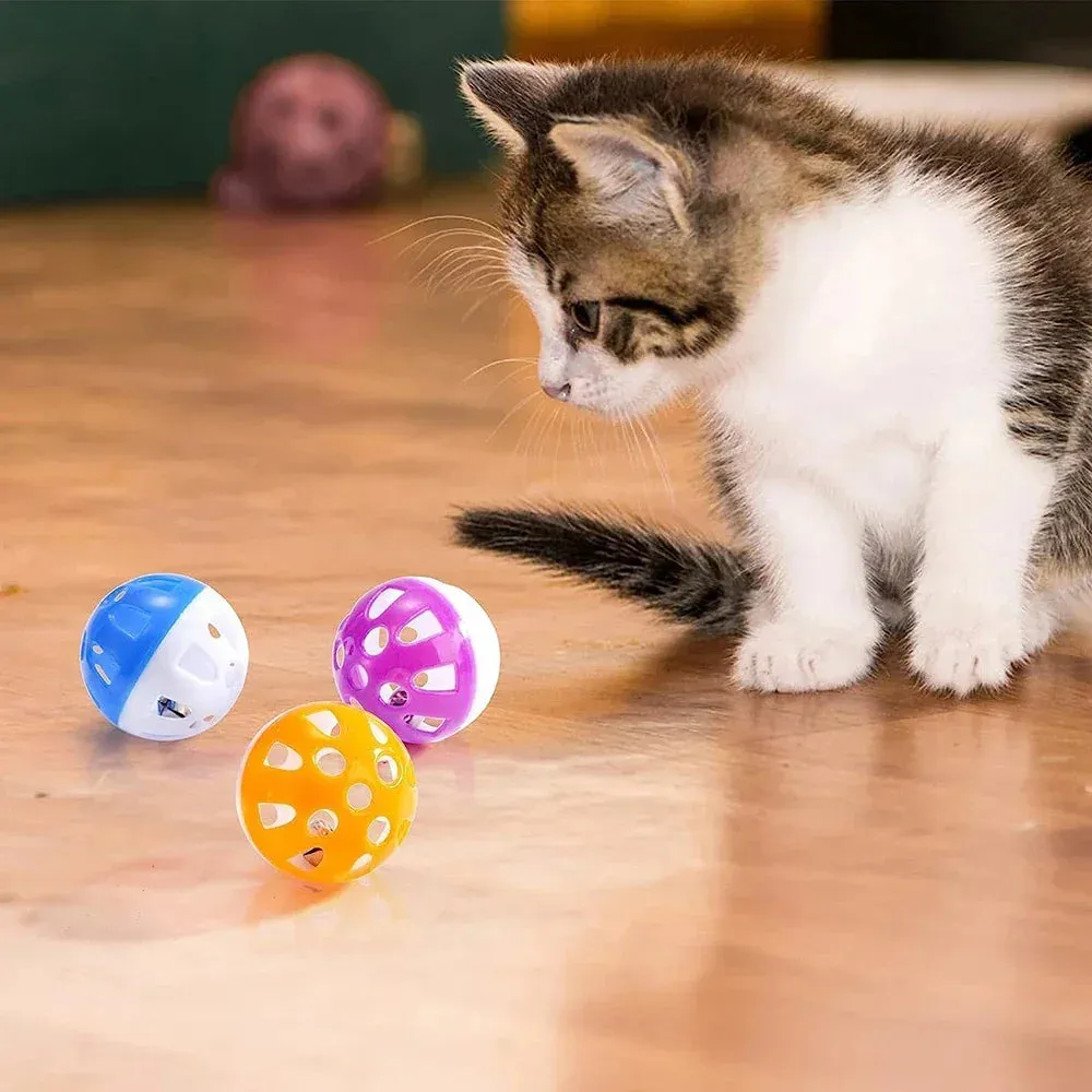 Colorful Plastic Cat Toy Balls with Jingle Bells - Pack of 6/100