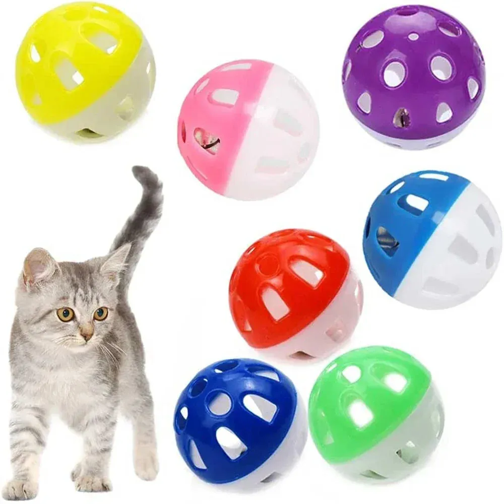 Colorful Plastic Cat Toy Balls with Jingle Bells - Pack of 6/100
